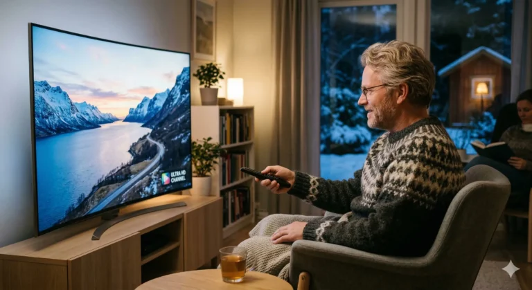 Beste IPTV Norge tjeneste vist på en moderne Smart-TV med 4K-oppløsning